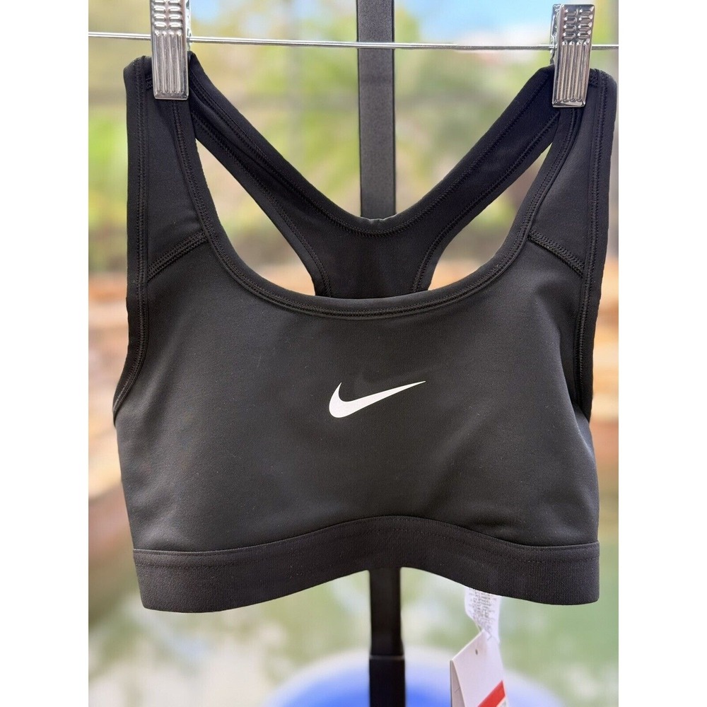 Nike Big Kids Swoosh Sports Bra Girls Size L Black BV1435-010 New